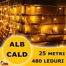 Instalatie Craciun SIKS Tip Turturi/Franjuri, 25 Metri, 480 Led-uri, Pentru Casa / Gradina / Gard, Cu 1 Joc De Lumini, Franju...
