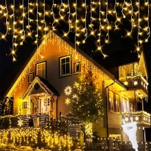 Instalatie Craciun SIKS Tip Turturi/Franjuri, 25 Metri, 480 Led-uri, Pentru Casa / Gradina / Gard, Cu 1 Joc De Lumini, Franju...