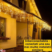 Instalatie Craciun Tip Turturi/Franjuri SIKS, 25 Metri, 640 Led-uri, Pentru Casa / Gradina / Gard, Cu 1 Joc De Lumini, Franju...