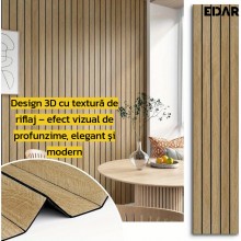Tapet 3D Autoadeziv Decorativ EDAR, Set 5 Buc, Riflaj Lemn, Maro Deschis, 60x30 cm