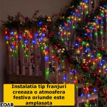 Instalatie De Craciun Perdea Pentru Exterior/Interior Tip Franjuri EDAR, 25M, 480 Leduri, Fir Alb, Rezistenta La Apa, Interco...