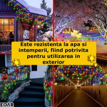 Instalatie De Craciun Perdea Pentru Exterior/Interior Tip Franjuri EDAR, 25M, 480 Leduri, Fir Alb, Rezistenta La Apa, Interco...