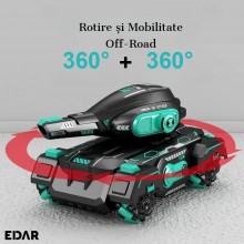 Tanc De Jucarie EDAR Interactiv Control Cu Bratara - Proiectile Hidrogel, Lumini & Sunete, 360°, Off-Road, Negru cu Turcoaz