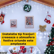Instalatie De Craciun Perdea Pentru Exterior/Interior Tip Franjuri EDAR, 25M, 480 Leduri, Fir Alb, Rezistenta La Apa, Interco...