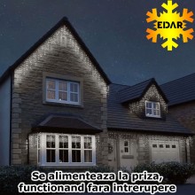Instalatie De Craciun Perdea Pentru Exterior/Interior Tip Franjuri EDAR, 25M, 480 Leduri, Fir Alb, Rezistenta La Apa, Interco...