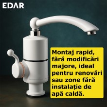 Robinet Electric EDAR Pentru Incalzire Apa Instant, Montare pe Chiuveta, 3000 W, Ideal pentru Bucatarie, Baie, Alb