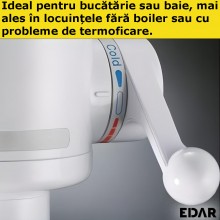 Robinet Electric EDAR Pentru Incalzire Apa Instant, Montare pe Chiuveta, 3000 W, Ideal pentru Bucatarie, Baie, Alb