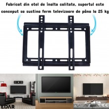 Suport TV LCD EDAR Reglabil, Compatibil 14–42 Inch, Capacitate 25 kg, Kit de Instalare Inclus, Culoare Neagra Suport TV LCD EDAR Reglabil, Compatibil 14–42 Inch, Capacitate 25 kg, Kit de Instalare Inclus, Culoare Neagra