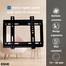 Suport TV LCD EDAR Reglabil, Compatibil 14–42 Inch, Capacitate 25 kg, Kit de Instalare Inclus, Culoare Neagra Suport TV LCD EDAR Reglabil, Compatibil 14–42 Inch, Capacitate 25 kg, Kit de Instalare Inclus, Culoare Neagra