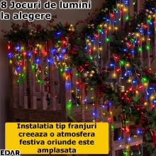 Instalatie De Craciun EDAR Model Turturi, 25 m, 640 Led-uri, Cu 8 Jocuri De Lumini, Franjuri, Pentru Exterior/Interior, Inter...