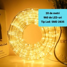 Banda Decorativa Craciun EDAR, 20 m, 960 LED SMD2835, Alb Cald, IP65, Protectie Flexibila, Interconectabila, 220V, Exterior s...