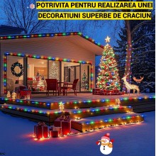 Banda Decorativa Craciun EDAR, 10 m, 480 LED SMD2835, Multicolor, IP65, 8 Jocuri de Lumini, Protectie Flexibila, Interconecta...