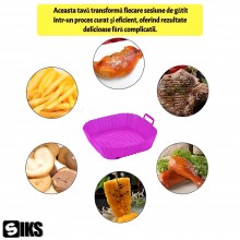 Tava De Protectie Din Silicon SIKS, Pentru Air Fryer, Universala, Pentru Friteuza, Prajit, Copt, Reutilizabila, Patrata, Mov