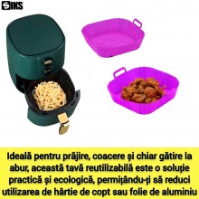 Tava De Protectie Din Silicon SIKS, Pentru Air Fryer, Universala, Pentru Friteuza, Prajit, Copt, Reutilizabila, Patrata, Mov