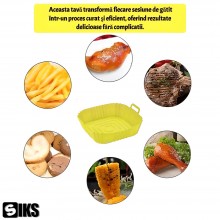 Tava De Protectie Din Silicon SIKS, Pentru Air Fryer, Universala, Pentru Friteuza, Prajit, Copt, Reutilizabila, Patrata, Galben