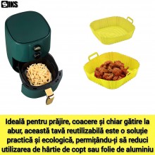 Tava De Protectie Din Silicon SIKS, Pentru Air Fryer, Universala, Pentru Friteuza, Prajit, Copt, Reutilizabila, Patrata, Galben