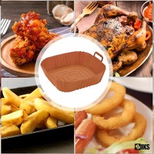 Tava De Protectie Din Silicon SIKS, Pentru Air Fryer, Universala, Pentru Friteuza, Prajit, Copt, Reutilizabila, Patrata, Maro
