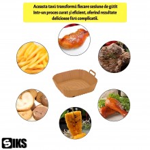 Tava De Protectie Din Silicon SIKS, Pentru Air Fryer, Universala, Pentru Friteuza, Prajit, Copt, Reutilizabila, Patrata, Maro