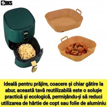 Tava De Protectie Din Silicon SIKS, Pentru Air Fryer, Universala, Pentru Friteuza, Prajit, Copt, Reutilizabila, Patrata, Maro