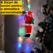 Decoratiune Casa Mos Craciun Catarator Pe Scara SIKS, Cu Model Capat Brad, Exterior Si Interior, 25x165 cm, Cu Lumina Led, 8 ...