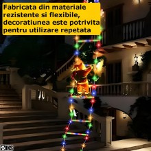 Decoratiune Casa Mos Craciun Catarator Pe Scara SIKS, Cu Model Capat Brad, Exterior Si Interior, 25x165 cm, Cu Lumina Led, 8 ...