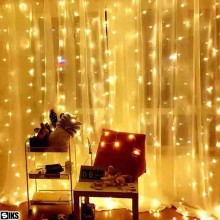Instalatie de Craciun Tip Perdea SIKS, 3 x 3 m, 300 LED-uri, Fir Transparent, Interconectabila, Pentru Perete / Geam / Garaj,...