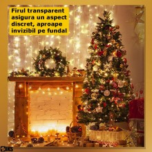 Instalatie de Craciun Tip Perdea SIKS, 3 x 3 m, 300 LED-uri, Fir Transparent, Interconectabila, Pentru Perete / Geam / Garaj,...