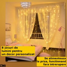 Instalatie de Craciun Tip Perdea SIKS, 3 x 3 m, 300 LED-uri, Fir Transparent, Interconectabila, Pentru Perete / Geam / Garaj,...