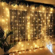 Instalatie de Craciun Tip Perdea SIKS, 3 x 3 m, 300 LED-uri, Fir Transparent, Interconectabila, Pentru Perete / Geam / Garaj,...