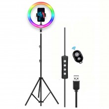 Lampa Circulara Led Ring Light SIKS Cu Lumina Alba Si RGB, Telecomanda Selfie, Functie Stroboscop, 15 Moduri RGB, Ring Light ...