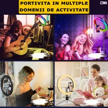 Lampa Circulara Led Ring Light SIKS Cu Lumina Alba Si RGB, Telecomanda Selfie, Functie Stroboscop, 15 Moduri RGB, Ring Light ... Lampa Circulara Led Ring Light SIKS Cu Lumina Alba Si RGB, Telecomanda Selfie, Functie Stroboscop, 15 Moduri RGB, Ring Light ...
