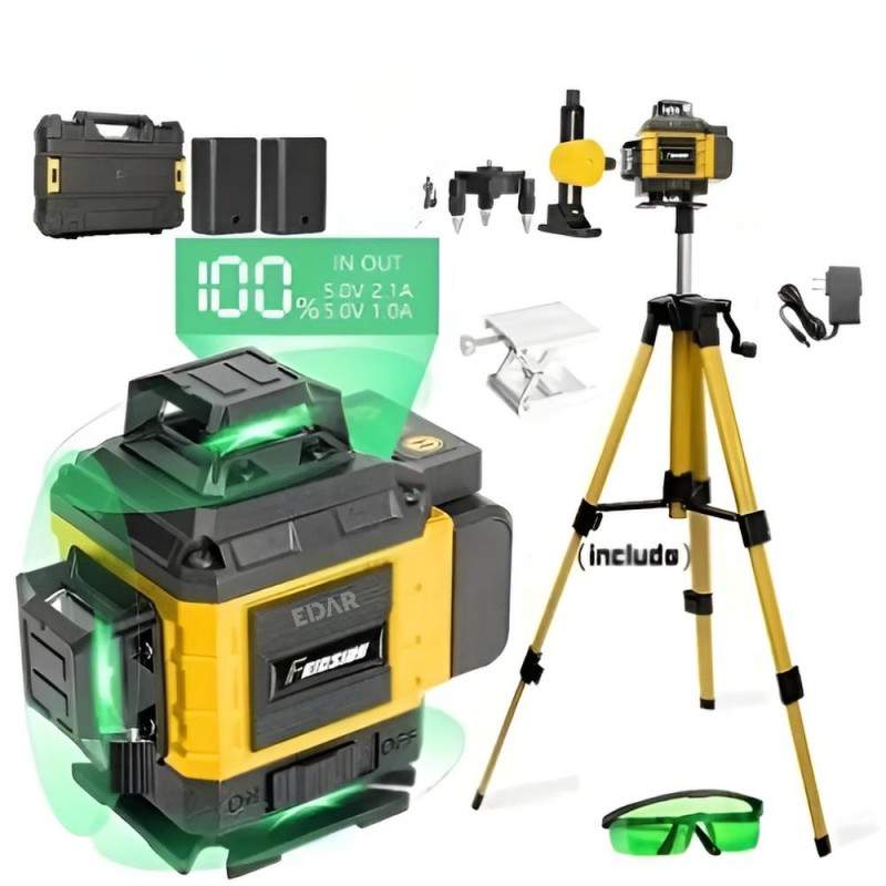 Nivela Laser 3D & 4D EDAR Cu Auto-Nivelare – 16 Linii, 4x360º, Laser Verde 532nm – Kit Complet Profesional