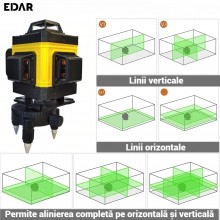 Nivela Laser 3D & 4D EDAR Cu Auto-Nivelare – 16 Linii, 4x360º, Laser Verde 532nm – Kit Complet Profesional