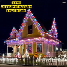 Instalatie De Craciun EDAR Model Turturi, 15 m, 320 Led-uri, Cu 8 Jocuri De Lumini, Franjuri, Pentru Exterior/Interior, Rezis...