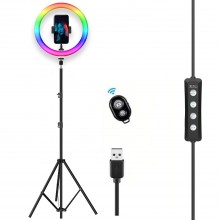 Lampa Circulara LED RGB EDAR 30 cm, Cu Telecomanda Selfie, 3 Moduri De Lumina, 8 Trepte Reglaj, Functie Stroboscop, 15 Culori...