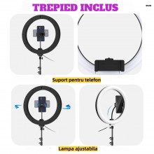 Lampa Circulara LED RGB EDAR 30 cm, Cu Telecomanda Selfie, 3 Moduri De Lumina, 8 Trepte Reglaj, Functie Stroboscop, 15 Culori...