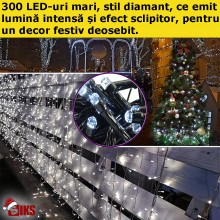 Instalatie De Craciun Liniara Led SIKS, 30 M, 300 LED-uri Mari Stil Diamant, Cu 8 jocuri de lumini, Pentru Exterior/Interior,... Instalatie De Craciun Liniara Led SIKS, 30 M, 300 LED-uri Mari Stil Diamant, Cu 8 jocuri de lumini, Pentru Exterior/Interior,...