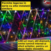 Instalatie De Craciun Liniara Led SIKS, 30 M, 300 LED-uri Mari Stil Diamant, Cu 8 jocuri de lumini, Pentru Exterior/Interior,... Instalatie De Craciun Liniara Led SIKS, 30 M, 300 LED-uri Mari Stil Diamant, Cu 8 jocuri de lumini, Pentru Exterior/Interior,...