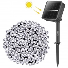 Instalatie De Craciun Liniara Solara SIKS Cu Telecomanda Pentru Exterior / Interior, 10 m, 100 LED-uri, Cu 8 Jocuri De Lumini...