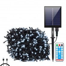 Instalatie De Craciun Liniara Solara SIKS Cu Telecomanda Pentru Exterior / Interior, 30 m, 300 LED-uri, Cu 8 Jocuri De Lumini...