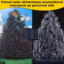 Instalatie De Craciun Liniara Solara SIKS Cu Telecomanda Pentru Exterior / Interior, 30 m, 300 LED-uri, Cu 8 Jocuri De Lumini...