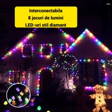 Instalatie Liniara de Craciun EDAR, 30 m, 300 LED-uri Mari Stil Diamant, Multicolor, 8 Jocuri de Lumini, Interconectabila, Pe... Instalatie Liniara de Craciun EDAR, 30 m, 300 LED-uri Mari Stil Diamant, Multicolor, 8 Jocuri de Lumini, Interconectabila, Pe...
