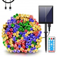 Instalatie De Craciun Liniara Solara SIKS Cu Telecomanda Pentru Exterior / Interior, 30 m, 300 LED-uri, Cu 8 Jocuri De Lumini...