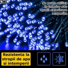 Instalatie De Craciun Liniara SIKS, 40 M, 500 LED-uri, Cu 8 Jocuri De Lumini, Pentru Exterior/Interior, Fir Verde Inchis, Alb...