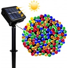 Instalatie Liniara Solara de Craciun EDAR, 10 m, 100 LED-uri Multicolore, Telecomanda, 8 Jocuri de Lumini, Fir Verde Inchis, ...