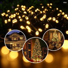 Instalatie Liniara Solara de Craciun EDAR, 10 m, 100 LED-uri Alb Calde, 8 Jocuri de Lumini, Fir Verde Inchis, Pentru Exterior...