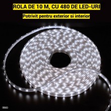 Banda Decorativa Craciun EDAR, 10m, 480 LED SMD2835, Alb Rece, IP65, Protectie Flexibila, Interconectabila, 220V, Exterior si...