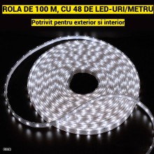 Banda Decorativa Craciun EDAR, 100 m, 48 LED/metru, SMD2835, Alb Rece, IP65 Rezistent la Apa, 8 Jocuri de Lumini, Protectie F...
