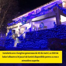Instalatie Liniara de Craciun EDAR, 40 m, 500 LED, Albastru 8 Jocuri de Lumini, Interconectabila, Pentru Brad si Exterior, Fi... Instalatie Liniara de Craciun EDAR, 40 m, 500 LED, Albastru 8 Jocuri de Lumini, Interconectabila, Pentru Brad si Exterior, Fi...
