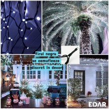 Instalatie De Craciun Liniara 72 m EDAR, 800 LED-uri, Alb Rece, Cu 8 Jocuri De Lumini – Pentru Interior Si Exterior, Fir Negru Instalatie De Craciun Liniara 72 m EDAR, 800 LED-uri, Alb Rece, Cu 8 Jocuri De Lumini – Pentru Interior Si Exterior, Fir Negru